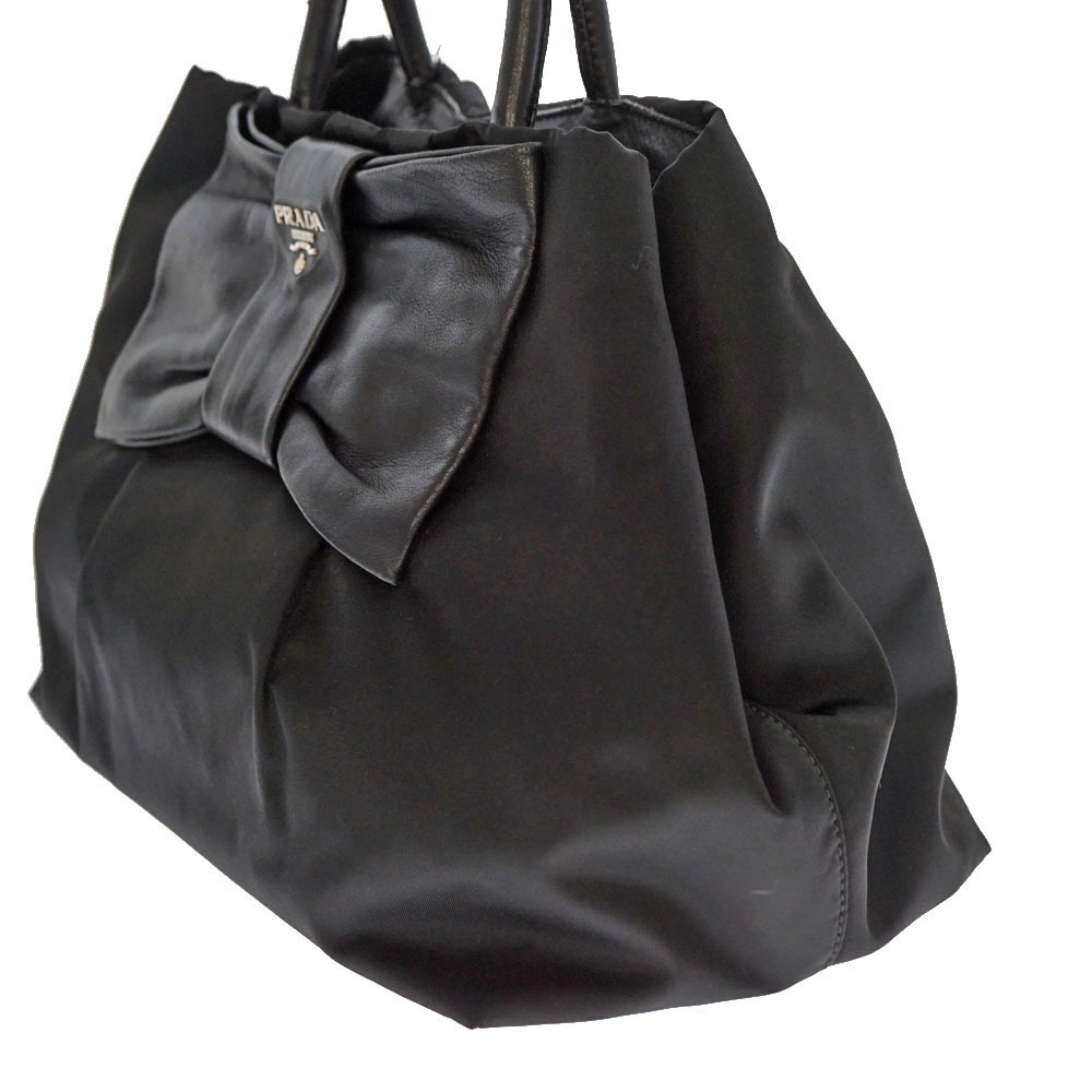PRADA Tote Bag Pocono Black Leather Rion Motif - Picture 4 of 11